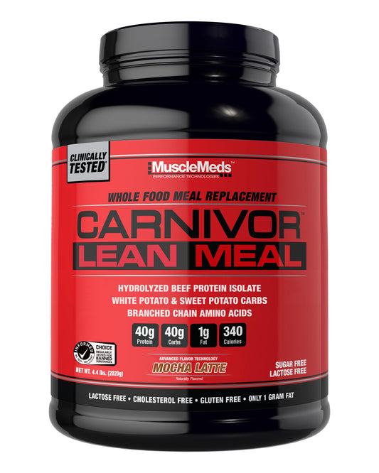 MuscleMeds Carnivor Lean Meal tub packaging with clean label and high protein