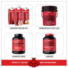 MuscleMeds Carnivor Mass chocolate fudge tub highlighting flavor