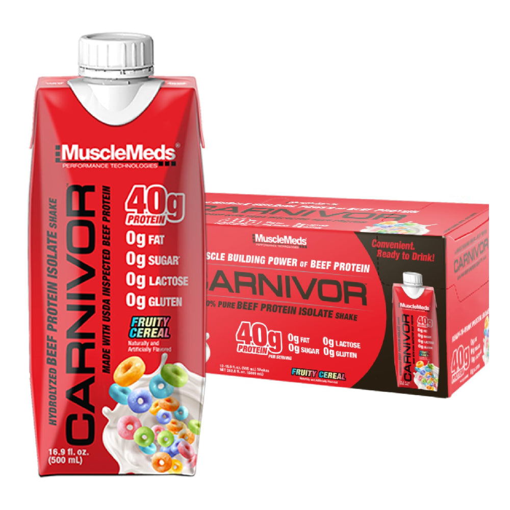 MuscleMeds Carnivor RTD bottle front shows 40 g beef protein isolate for lean gains
