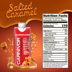 Nutrition facts panel of Carnivor RTD highlights zero sugar and lactose-free protein.