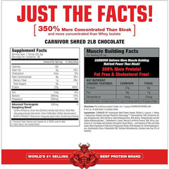Carnivor Shred label close-up highlights 23 g beef protein and lactose-free formula
