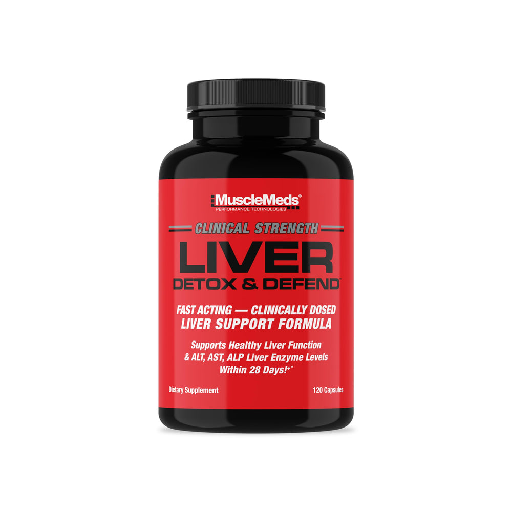 MuscleMeds Liver Detox Defend bottle supports daily liver detox routines.