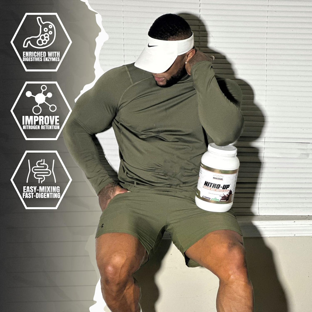 Muscleology Nitro-Up shaker with protein shake ready to sip