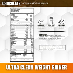 MUSCLEOLOGY Weight Gainer nutrition label close-up showing vitamins and minerals