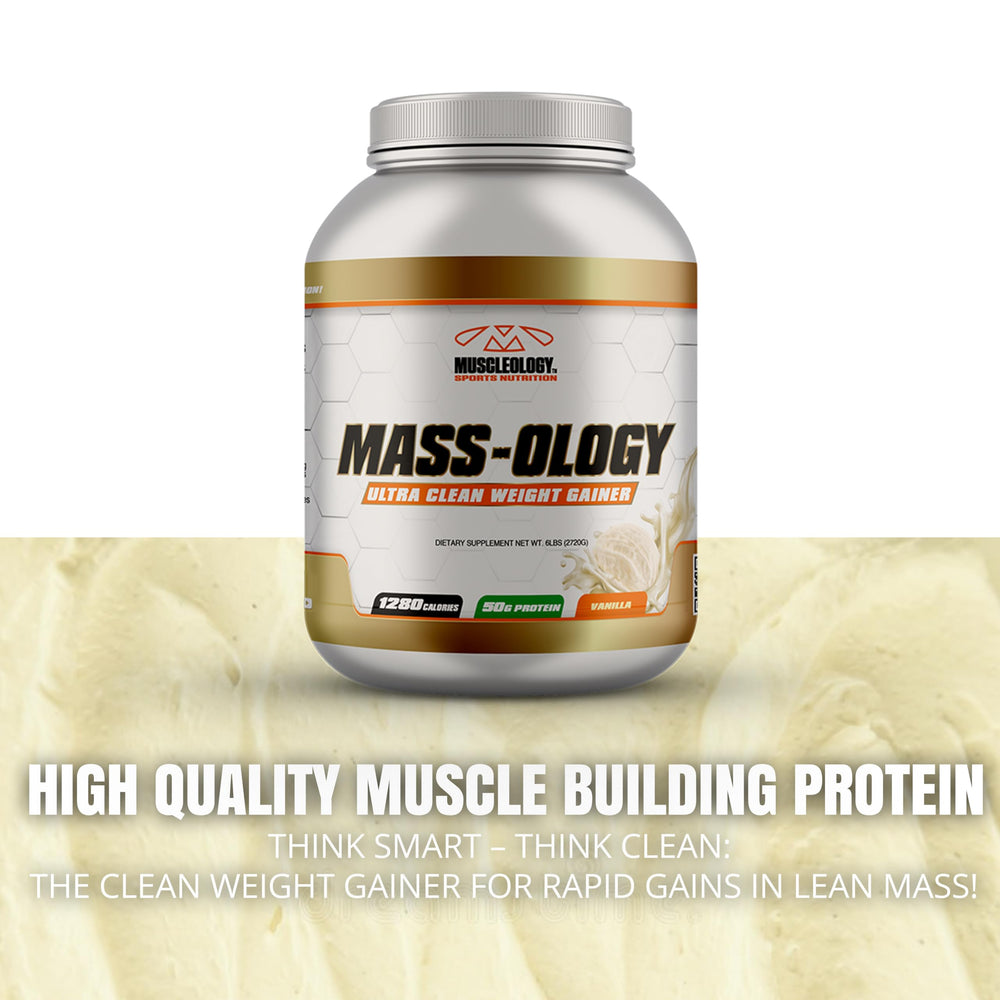 MUSCLEOLOGY Weight Gainer protein sources image highlights hydrolyzed whey and casein