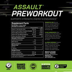 MusclePharm Assault blue raspberry powder poured into glass