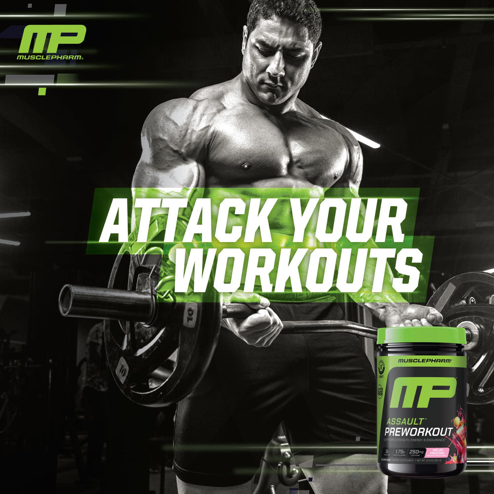 MusclePharm Assault drink visual with refreshing pre-workout mix