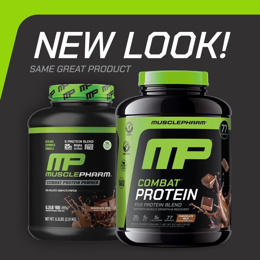 MusclePharm Combat Protein Powder scoop highlighting 25g protein per serving.