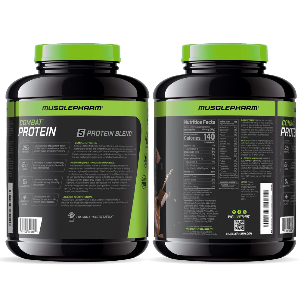 MusclePharm Combat Protein Powder certified by Informed-Choice for athletes.