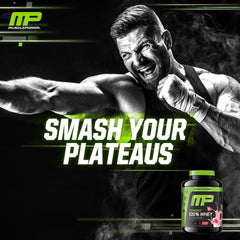 MusclePharm Combat whey serving view emphasizes 70 servings per tub.