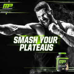 MusclePharm Combat label close-up highlights gluten-free and dye-free formula.