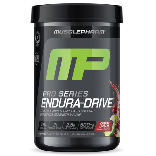MusclePharm Endura-Drive bottle being poured for steady hydration during workouts.