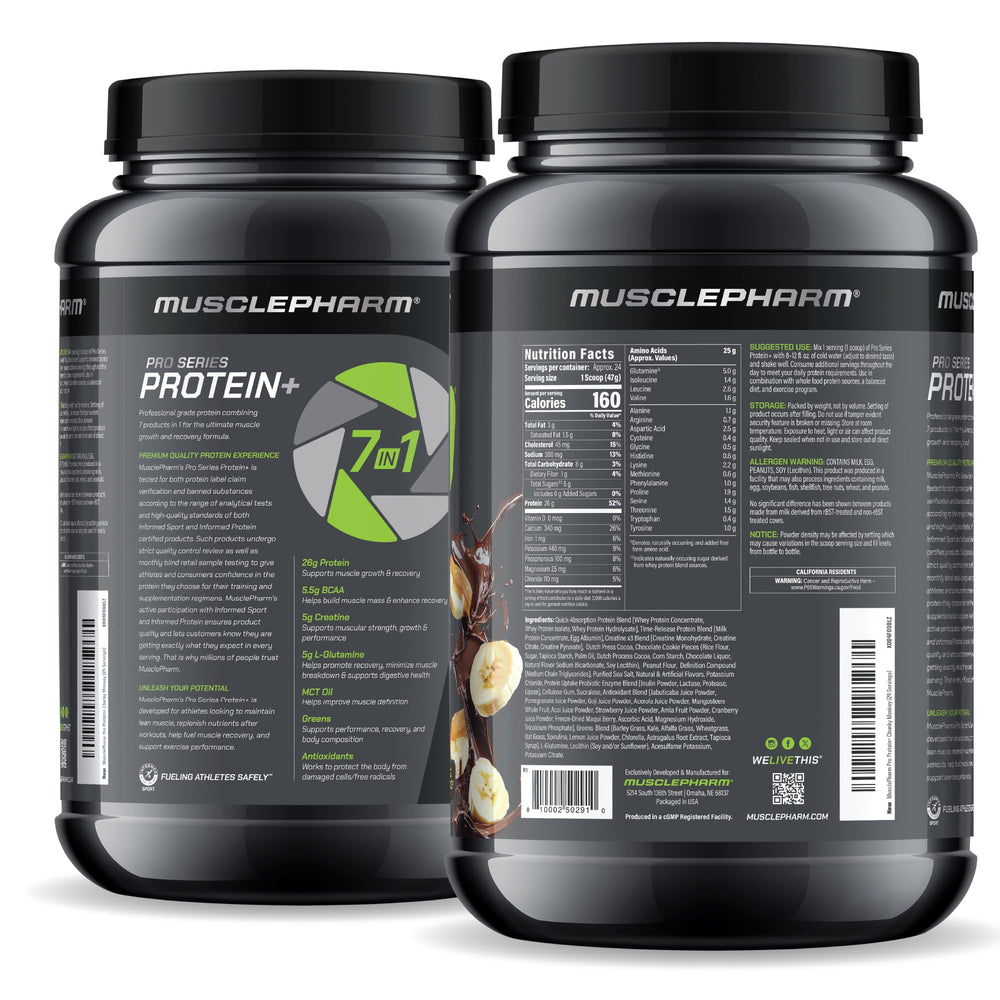 MusclePharm Pro Series Protein+ gym scene suggests post-workout shake use