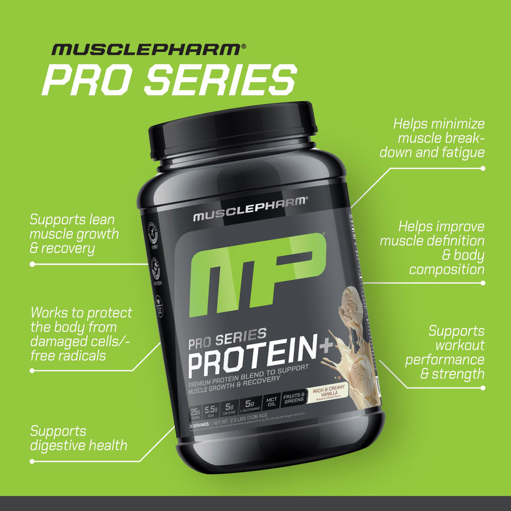 MusclePharm Pro Series Protein+ vanilla shaker cup for convenient on-the-go fueling.