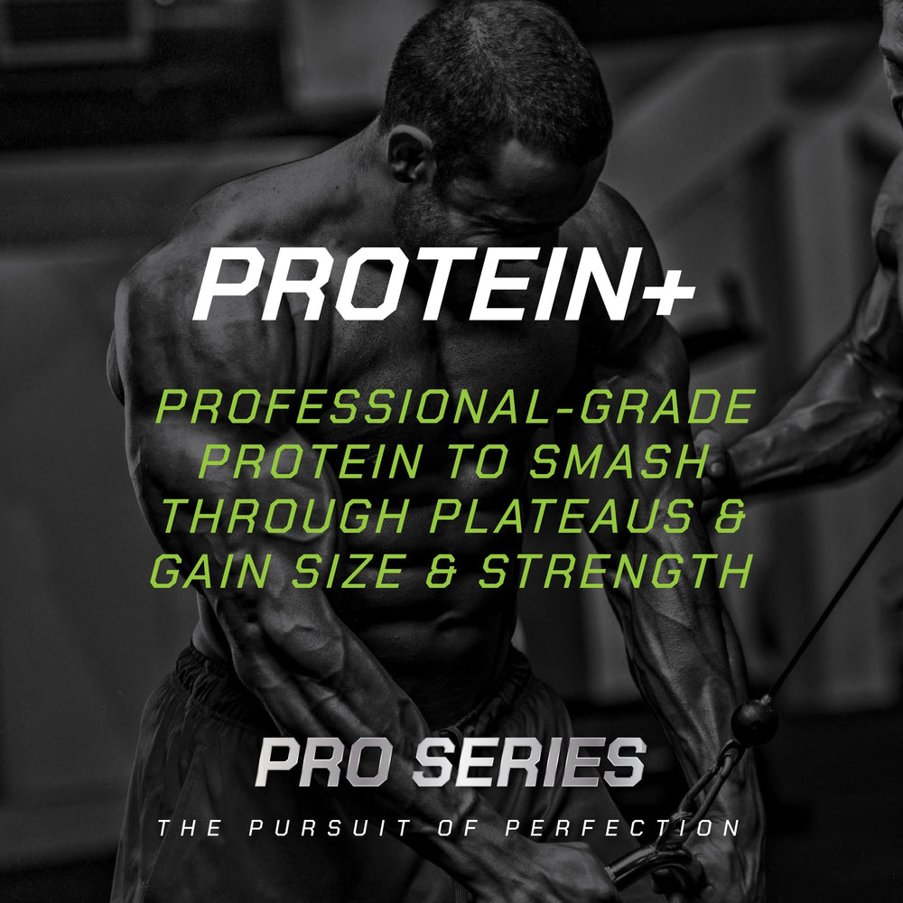 MusclePharm Pro Series Protein+ vanilla shake in a glass demonstrates creamy texture.
