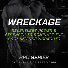 Pouring MusclePharm WRECKAGE into a shaker bottle mid-workout