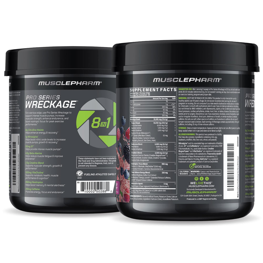 MusclePharm Wreckage 9-ingredient blend suggesting comprehensive pre-workout support