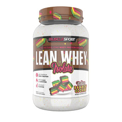 Musclesport Lean Whey Revolution powder in Italian Rainbow Cookie flavor, 25g protein per serving.
