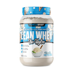 Musclesport Lean Whey Revolution vanilla scoop for a high-protein workout shake.