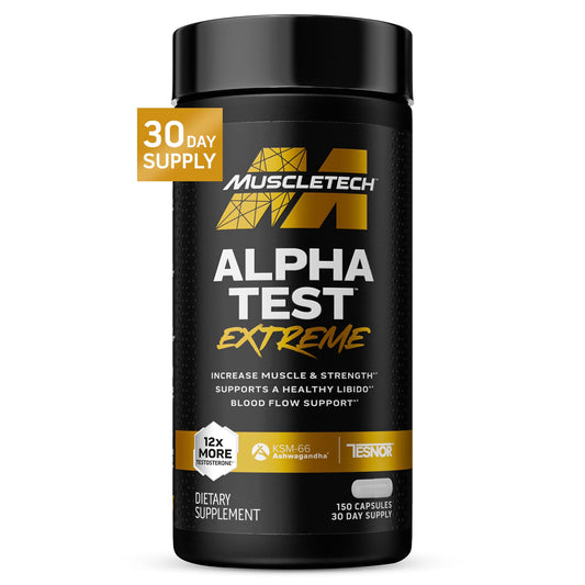 MuscleTech AlphaTest Extreme bottle ready for enhanced training endurance.
