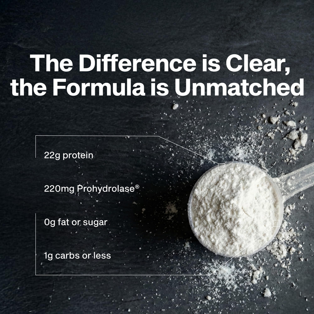 Close-up of MuscleTech Clear Whey powder dissolving in water for a light shake.