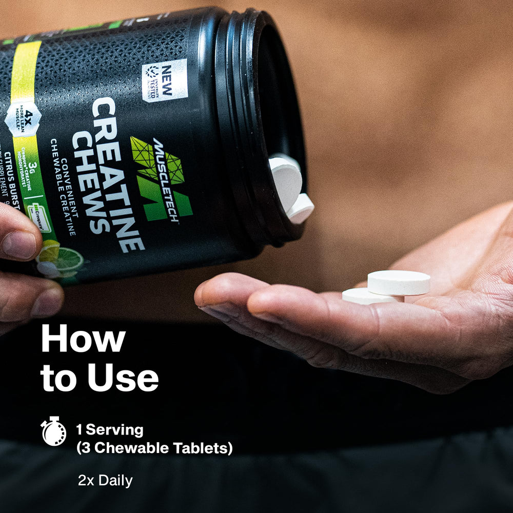 MuscleTech Creatine Chews in gym bag ready for sessions