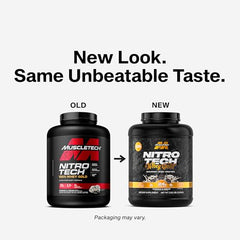 Close-up of MuscleTech Nitro-Tech Whey Gold label highlights quality ingredients