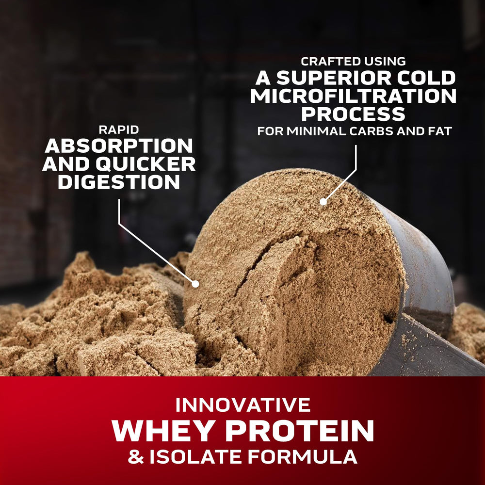 MuscleTech Nitro-Tech Whey Gold scoop emphasizes 24g protein per serving for growth.