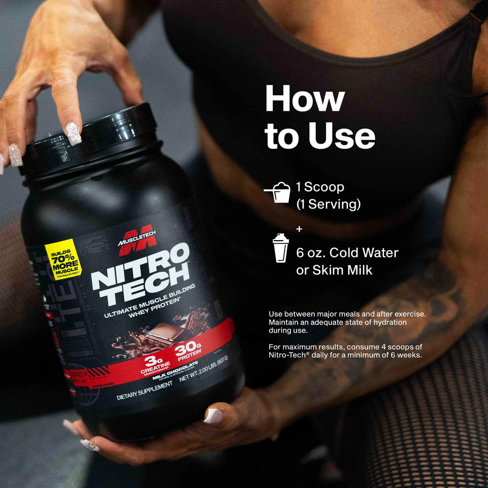 Muscletech Nitro-Tech Whey Vanilla Cream daily protein serving for routine use.
