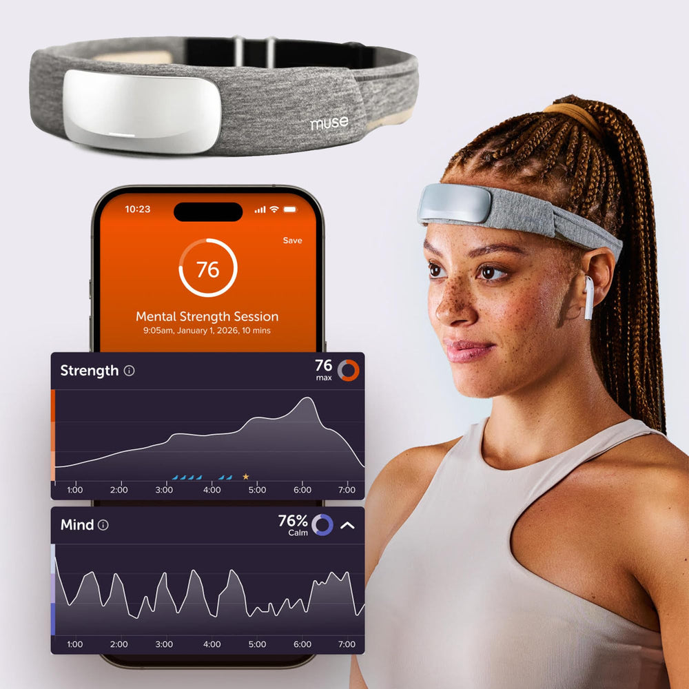 Muse S Athena headband adjusted for secure, accurate sleep tracking.