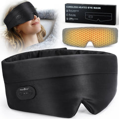 Musicozy heated eye mask with silk cover for soothing eye comfort during sleep