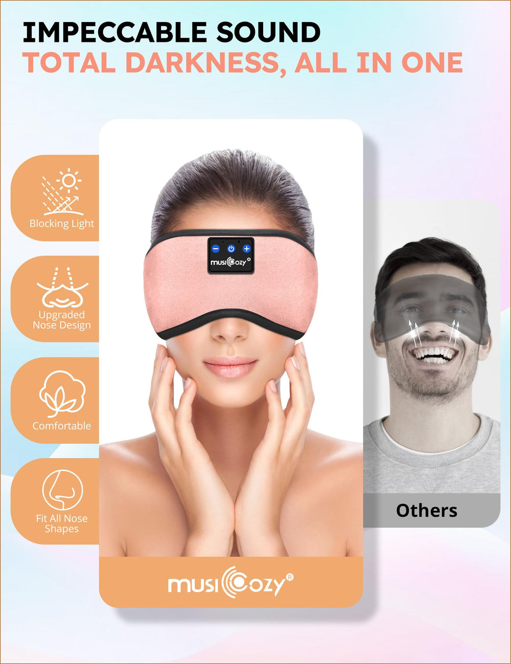 MUSICOZY travel-ready design blocks light on flights, ideal for plane comfort.