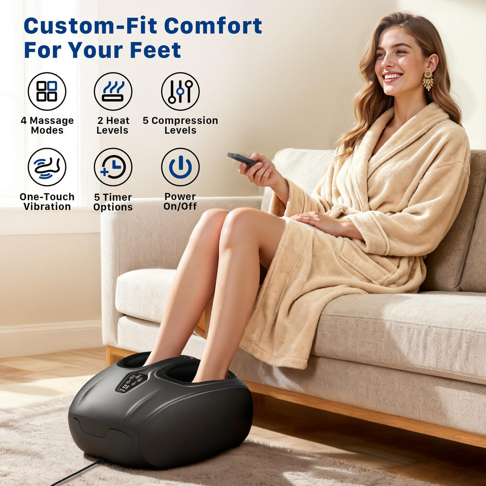 Musugy massager showing heat level controls for soothing warmth.