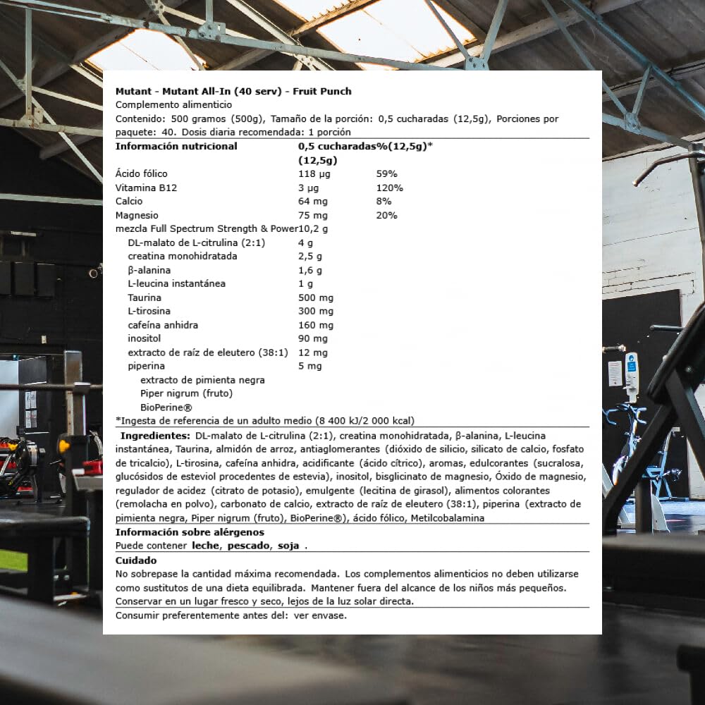 Mutant All-In Fruit Punch label closeup highlighting full-dose ingredients
