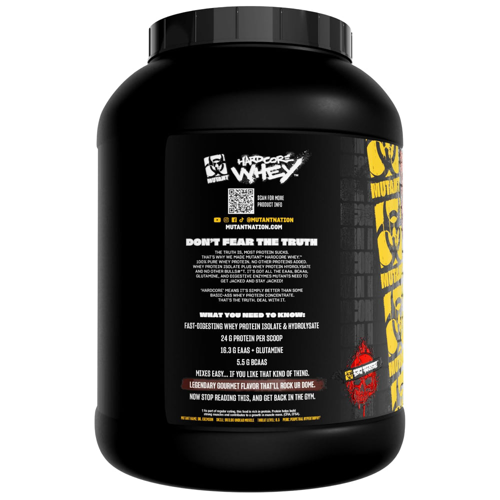 Mutant Hardcore Whey chocolate nutrition-facts-panel emphasizes protein blend