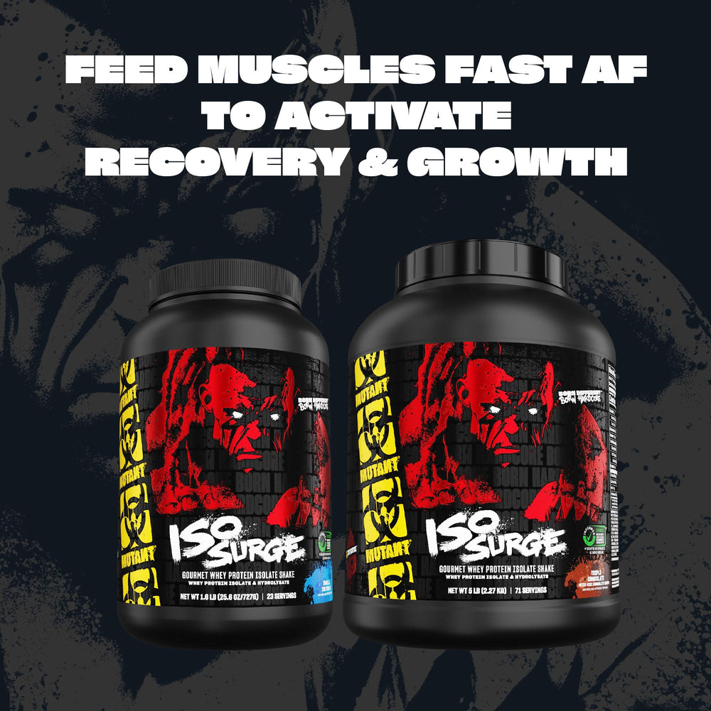 Mutant ISO Surge protein scoop beside powder for easy measuring