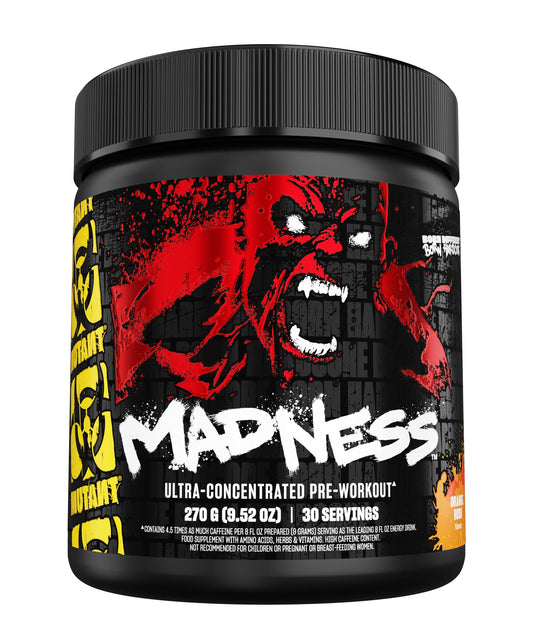 Mutant Madness blue raspberry powder scoop energizing your workout