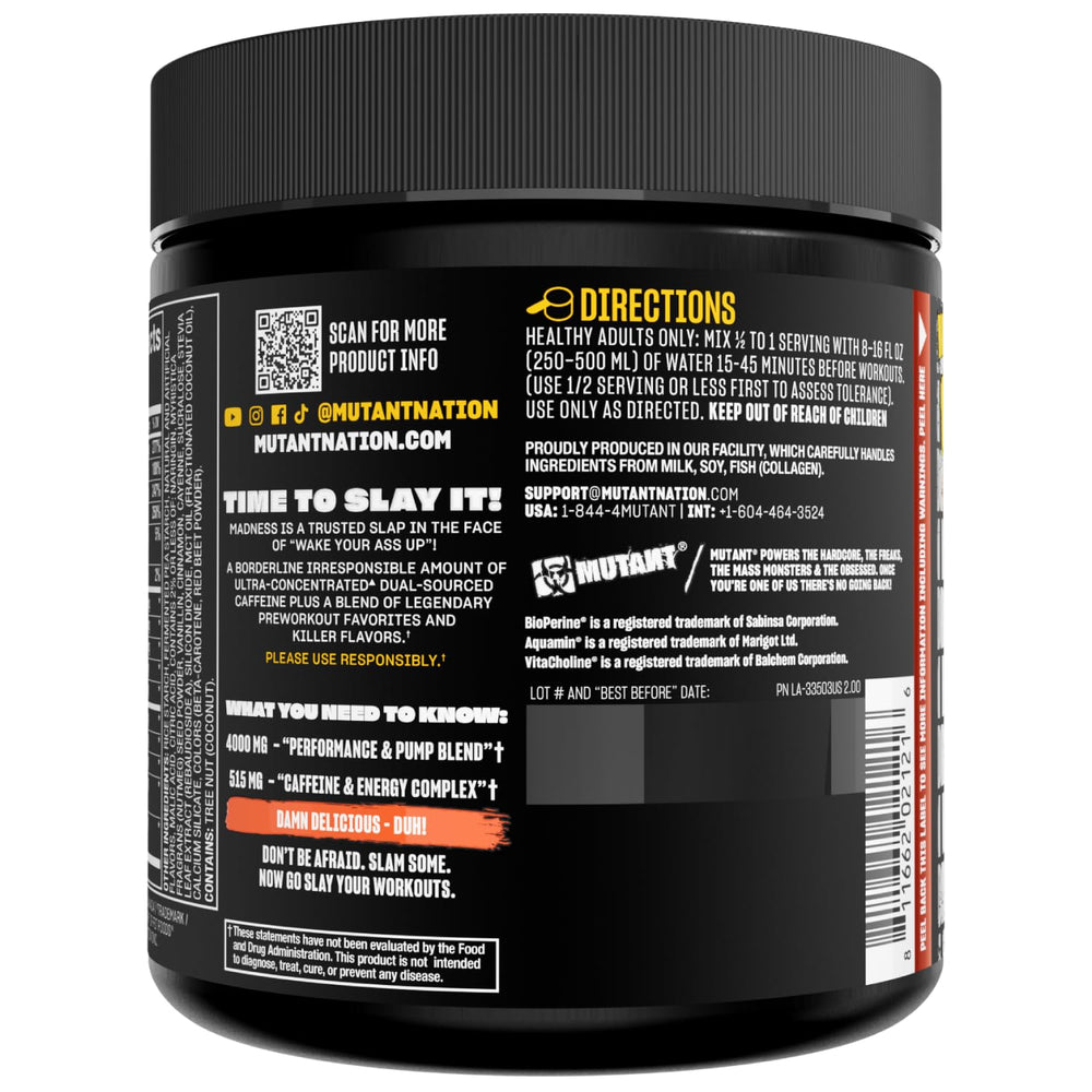 Mutant Madness label close‑up featuring L‑Citrulline and Beta‑Alanine