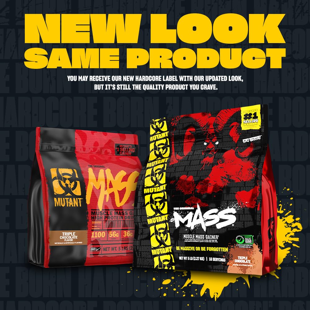 Mutant Mass chocolate fudge brownie tub features rich flavor for muscle-building shakes