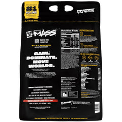 Mutant Mass nutrition panel on the tub highlighting calories