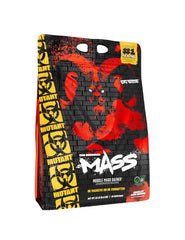 Mutant Mass gainer tub label visible highlighting high calorie formula for muscle growth
