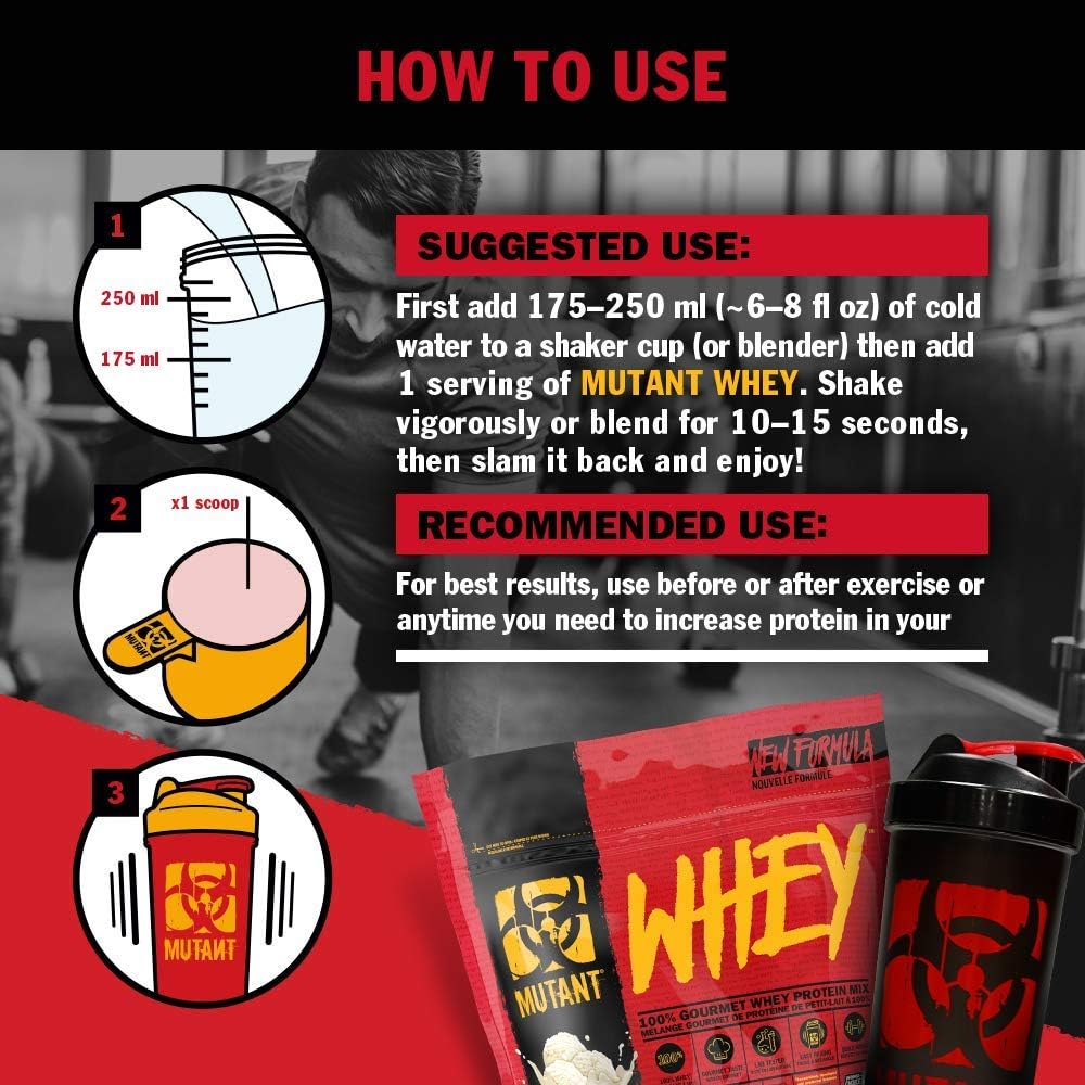 Mutant Whey Dual Chamber shaker bottle ready for easy blending
