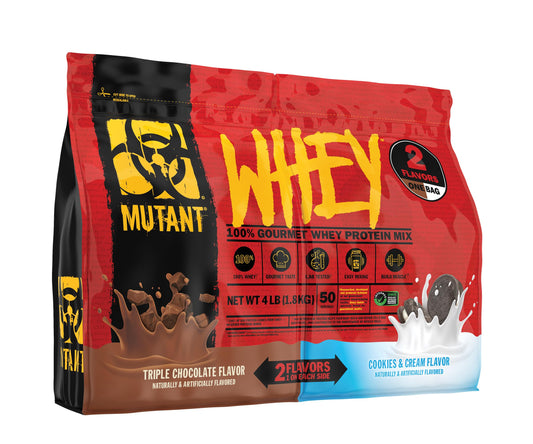 Mutant Whey Dual Chamber triple chocolate bottle for post-workout refuel