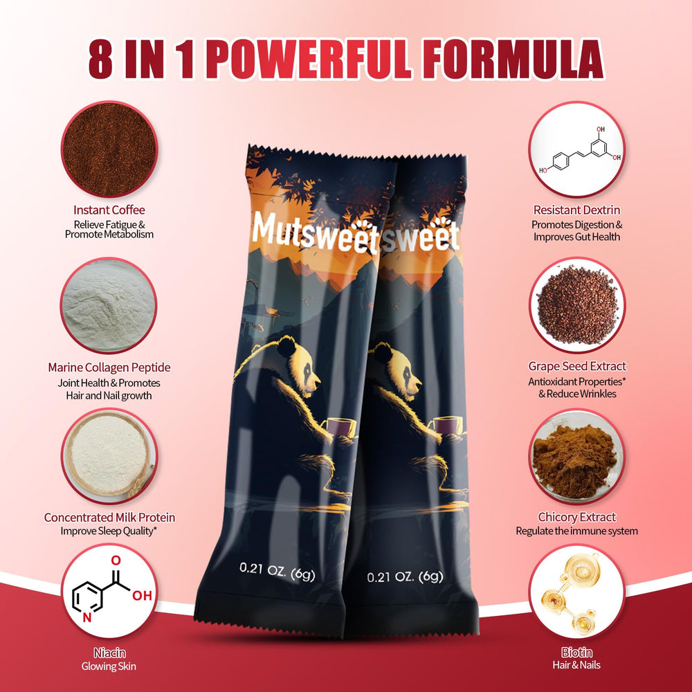 Mutsweet marine collagen peptides powder scoop close-up, highlighting easy mixing for skin and joint vitality.