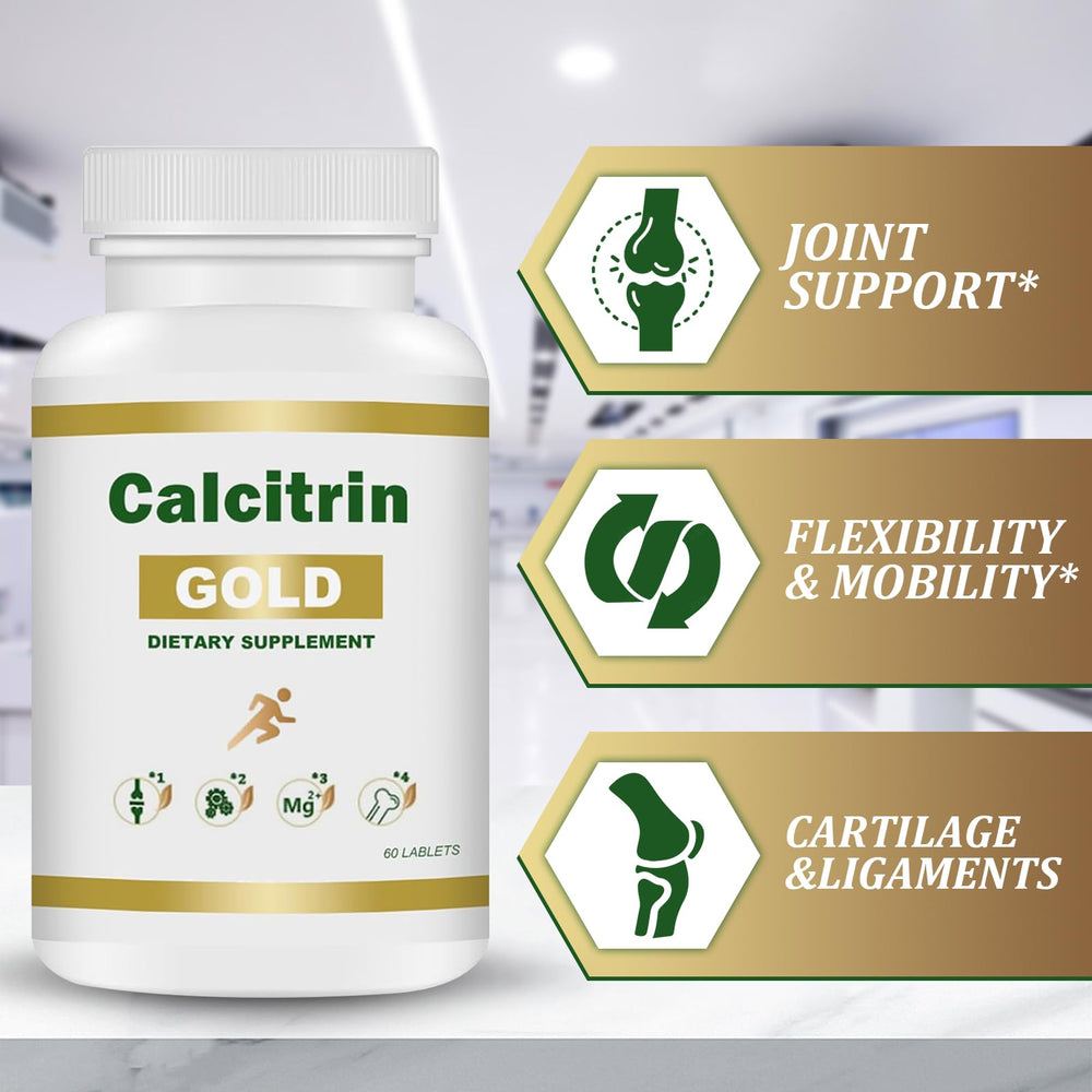 MXZ Calcitrin Gold bottle side view highlighting label details and key ingredients.