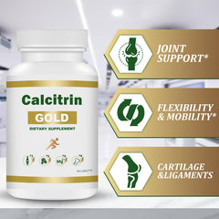 MXZ Calcitrin Gold bottle side view highlighting label details and key ingredients.