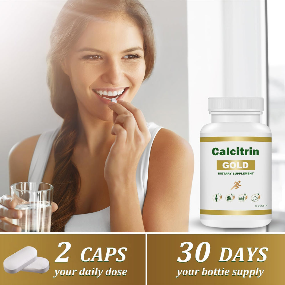 MXZ Calcitrin Gold packaging on shelf in a neutral lifestyle scene.