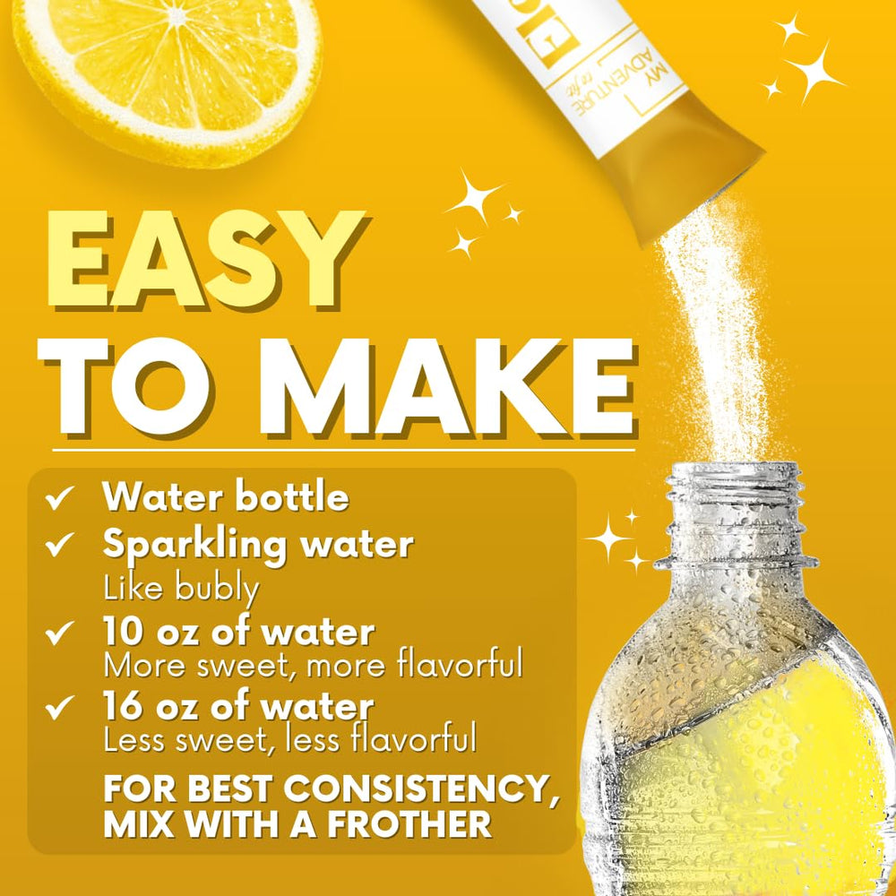 My Adventure to Fit Lemon Candy Electrolytes Sticks label close-up highlighting natural ingredients