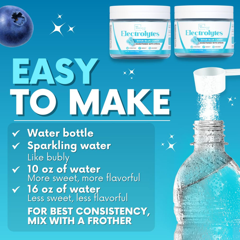 My Adventure to Fit label highlights natural ingredients and zero sugar formula