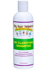 My Hair Helpers Clarifying Shampoo bottle, unscented, ideal for sensitive scalps and family use.